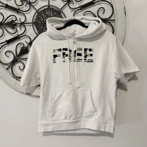 FP Movement FREE Short-Sleeve Hoodie White Embroidered Cotton Sz xs